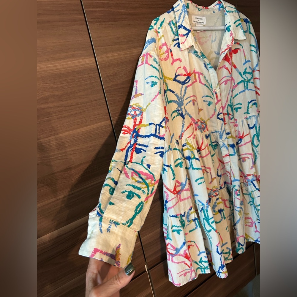 Abstract Multicolor Scribble Face Print Tiered Sh… - image 3